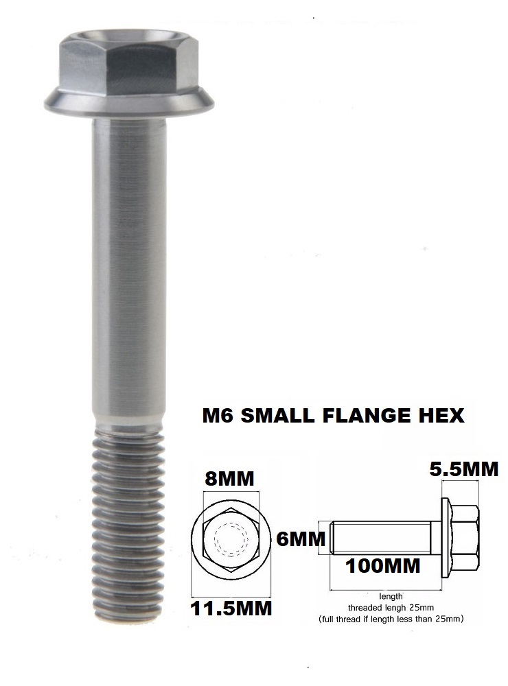 M6X100MM 1.00 THREAD PITCH TITANIUM FLANGE 8MM HEX BOLT GRADE 5